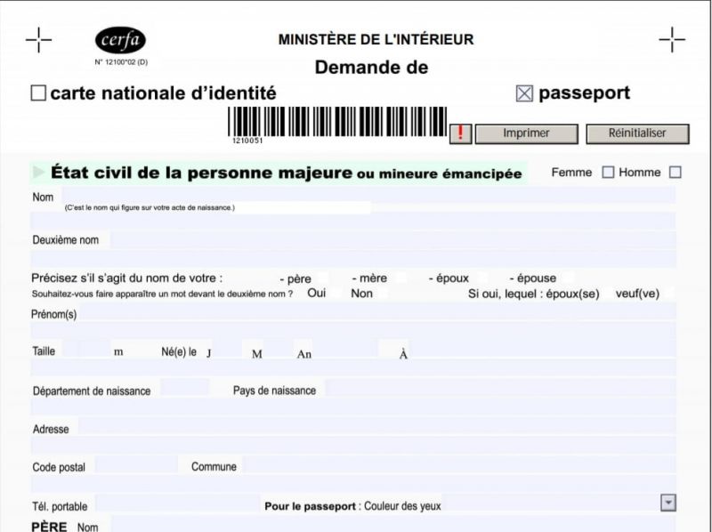 CERFA passeport